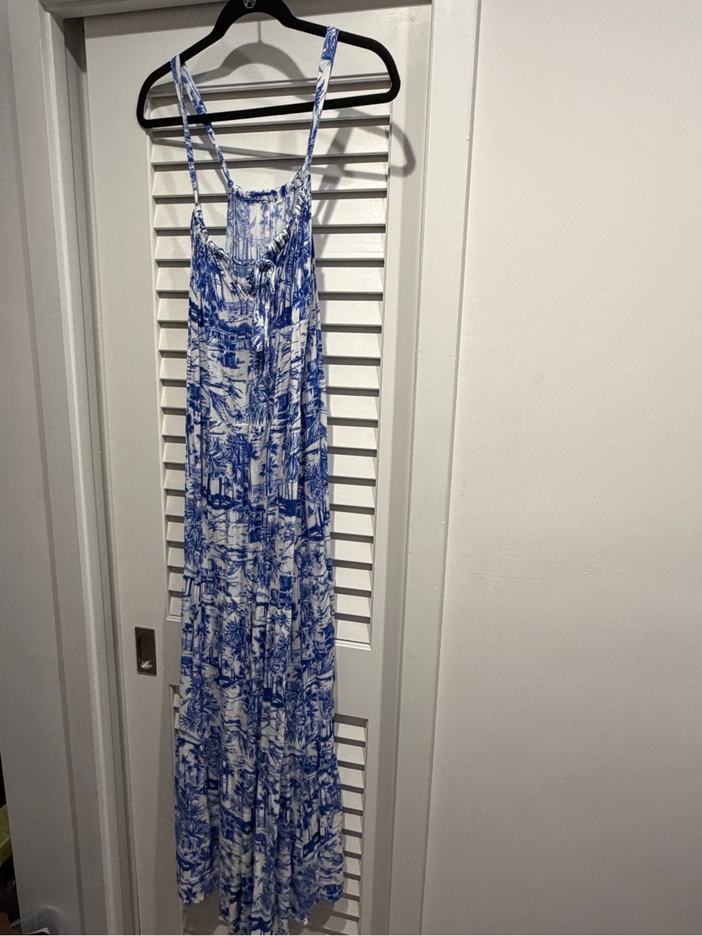 Anthropologie Blue and White Tropical Printed Tiered Maxi Dress- Medium